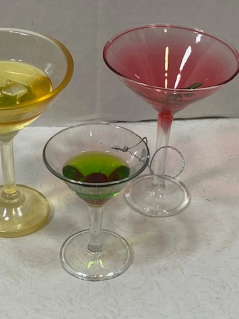 Set of 3 Cocktail Martini Plastic/Acrylic Christmas Tree Hanging Ornaments 3